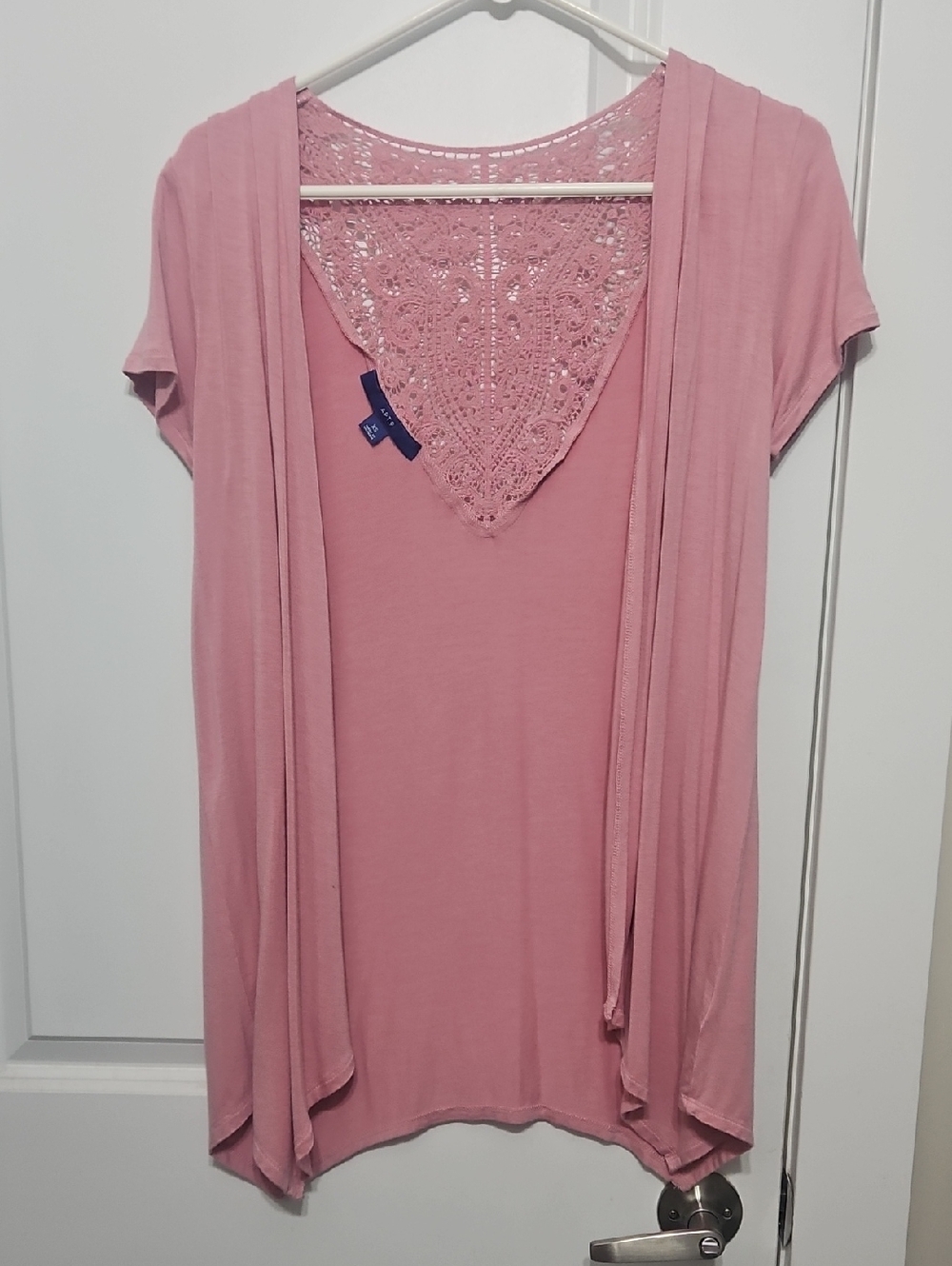 Apt. 9 Dusty Rose Lace-Back Short Sleeve Cardigan